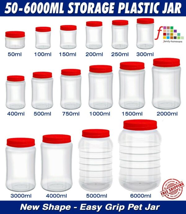 50-6000ml plastic storage jar with red lid