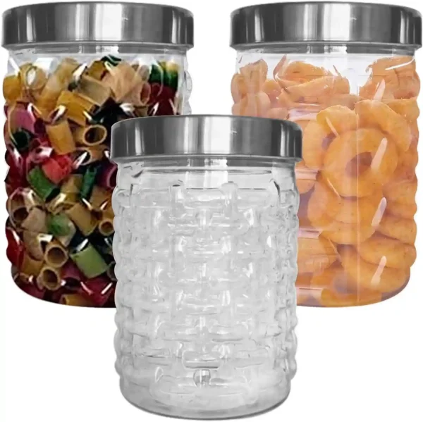 plastic storage jar with silver lid gallery image